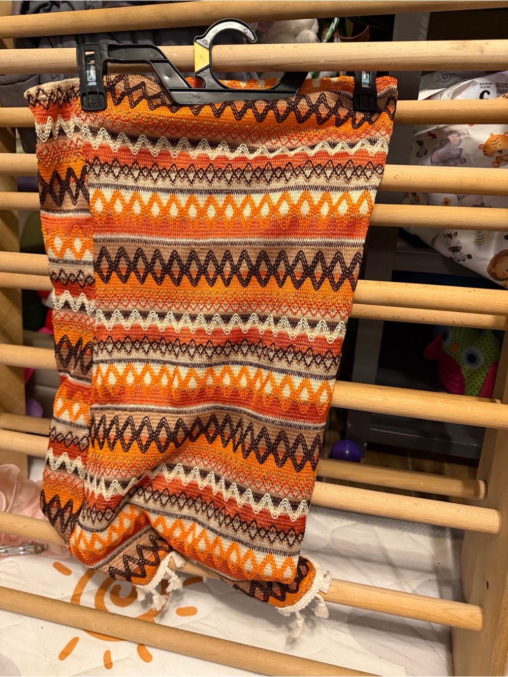 Women’s Orange Patterned Knit Skirt - Casual Boho Style